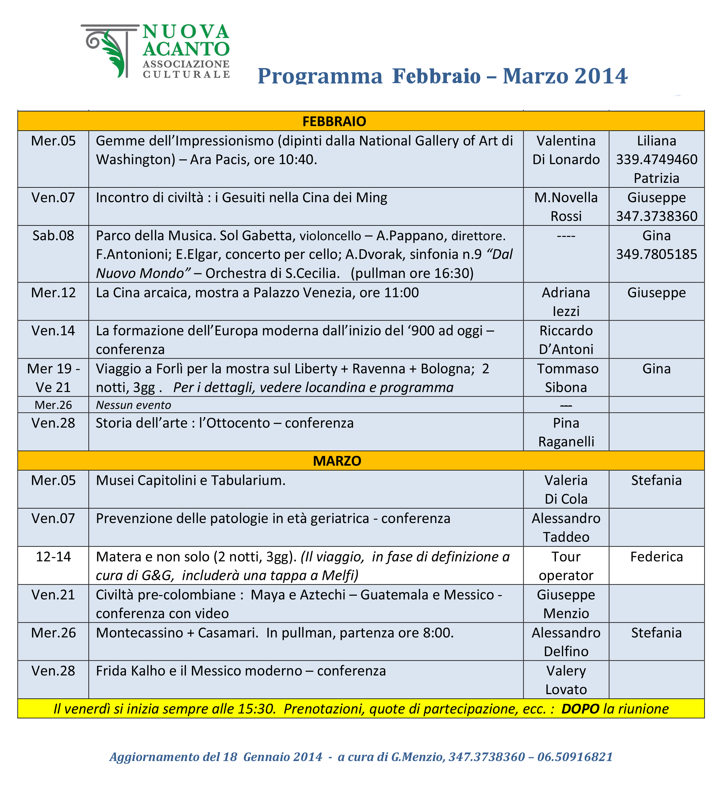 programma febbraio e marzo